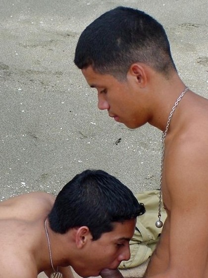 Two young Latin teens fucking and sucking on the beach.